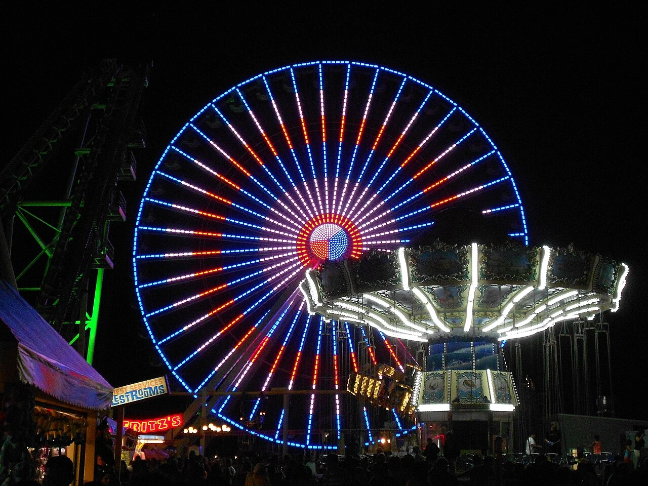Night view of Morey’s Piers Ferris wheel and amusement ride in Wildwood, New Jersey