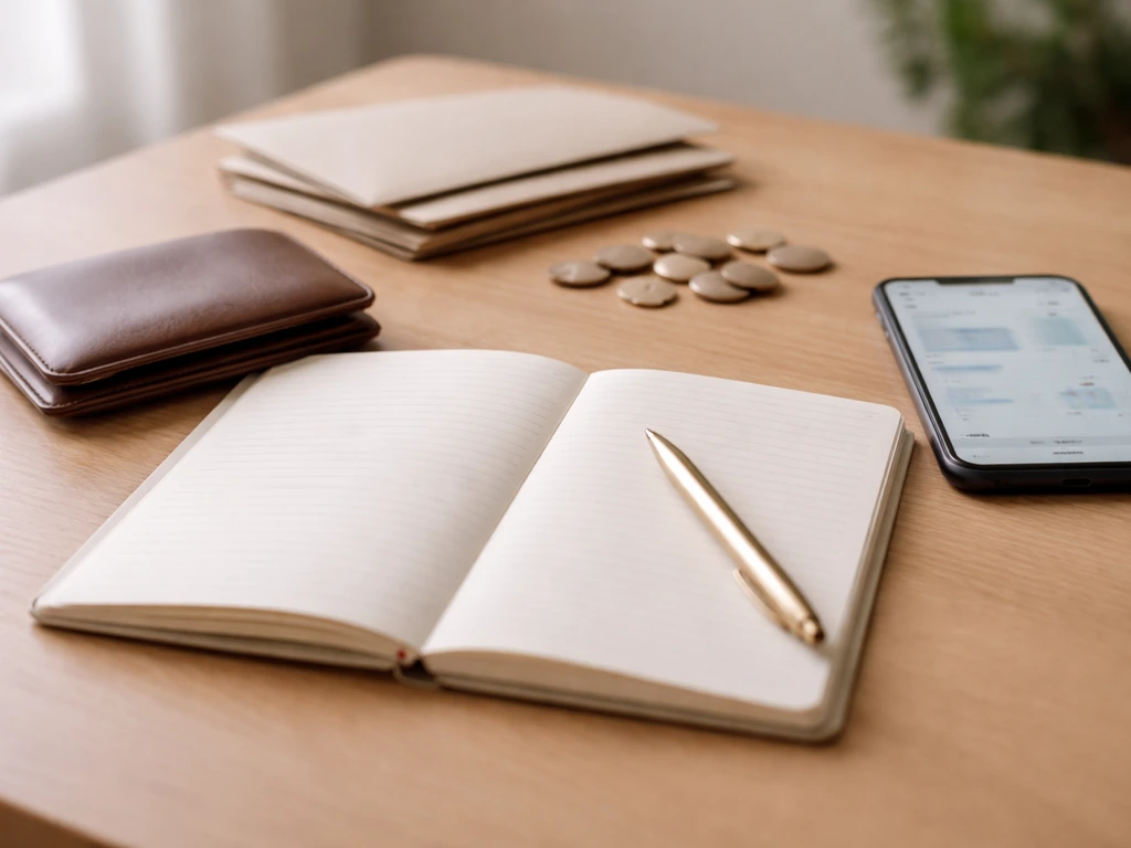 Open notebook and everyday money items on a desk suggesting an informed estimate, not an audited figure.